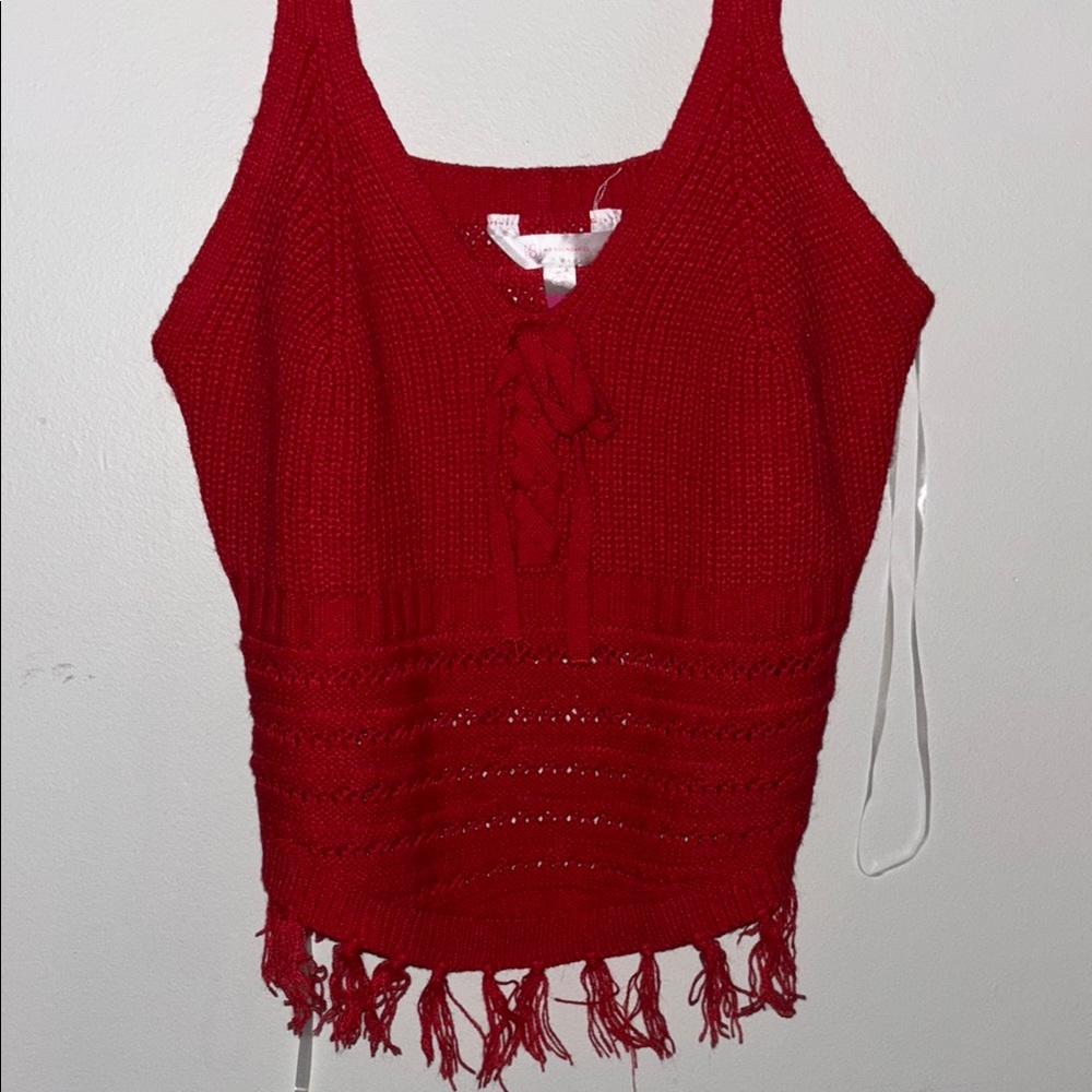 No Boundaries Red Ribbed Tie Front Crop Top